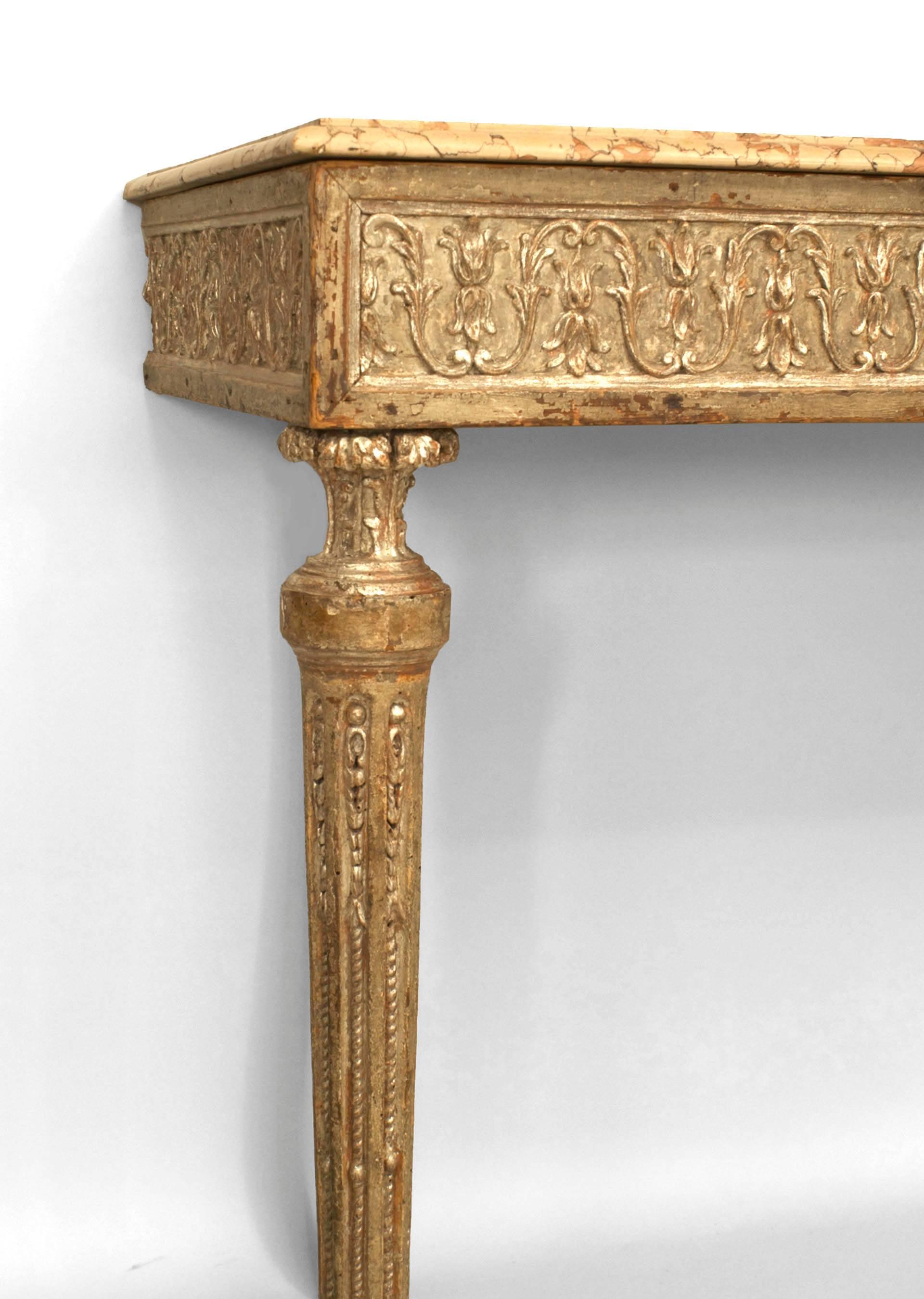 18th Century and Earlier Pair of Italian Neo-Classic Gilt and Marble Console Tables For Sale