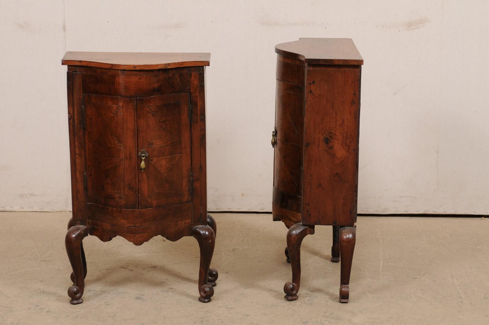 Pair of 18th Century Italian Walnut 2-Door Bow Front Chests, Cute Smaller Size For Sale 5
