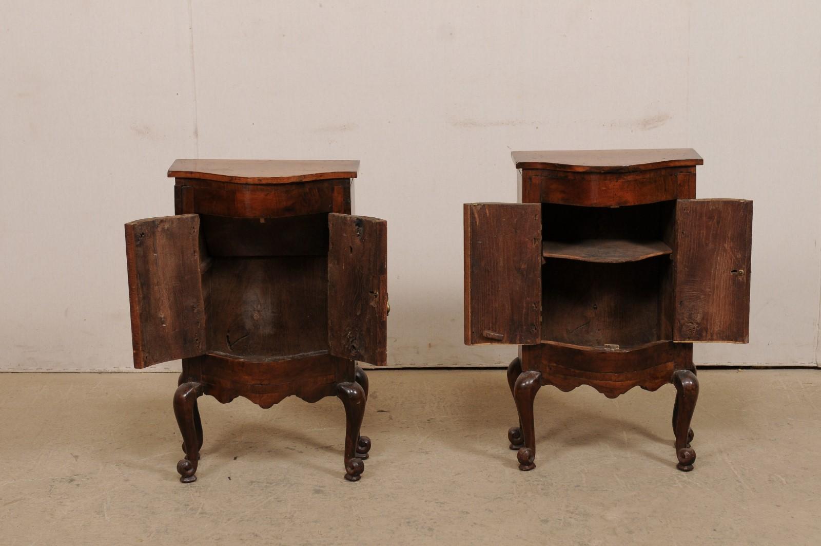 Wood Pair of 18th Century Italian Walnut 2-Door Bow Front Chests, Cute Smaller Size For Sale