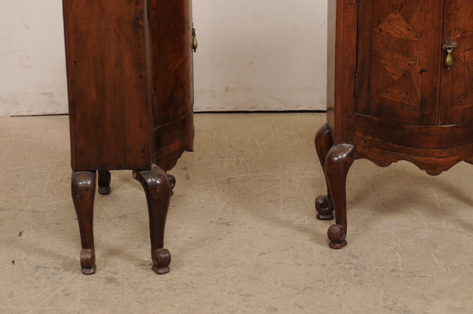 Pair of 18th Century Italian Walnut 2-Door Bow Front Chests, Cute Smaller Size For Sale 2