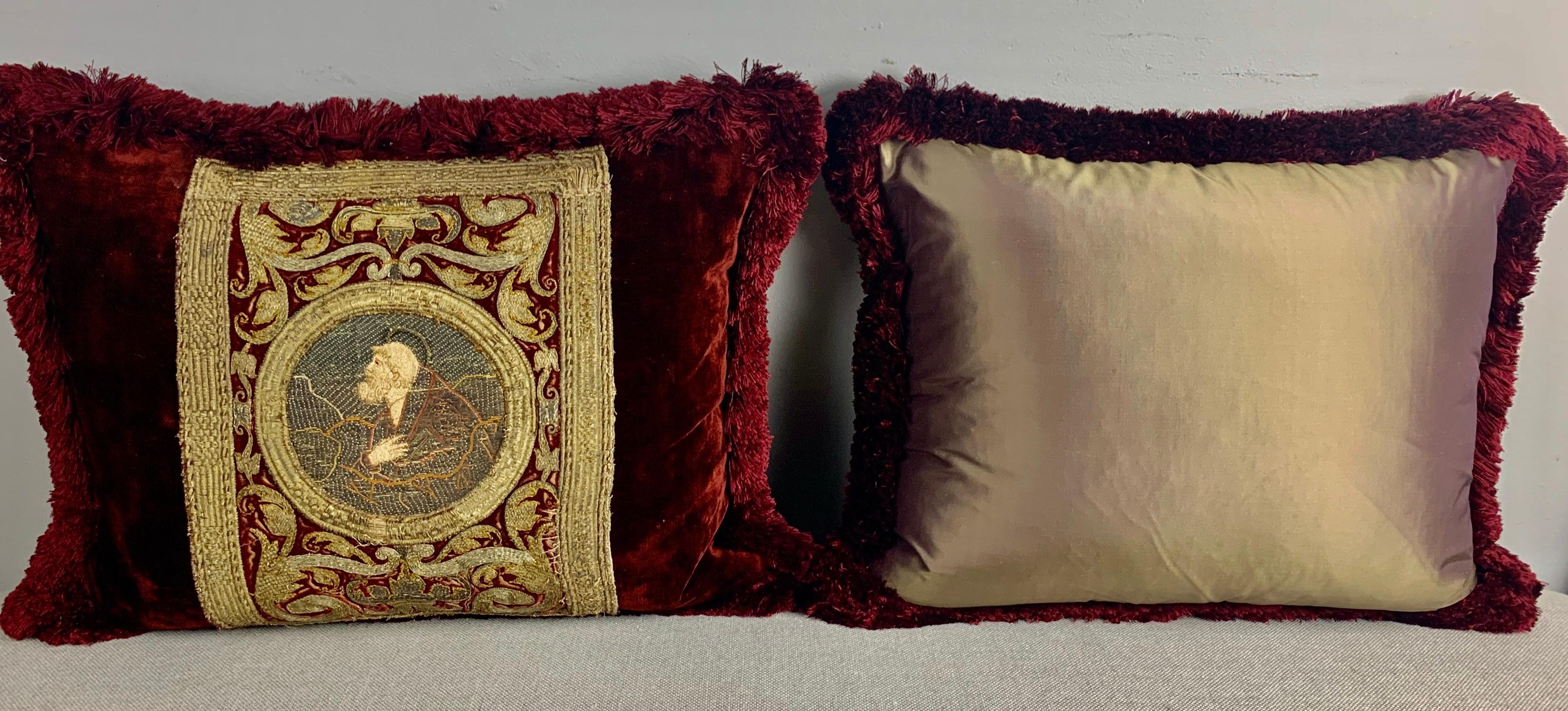 Pair of 18th Century Metallic Embroidered Red Velvet Pillows 10