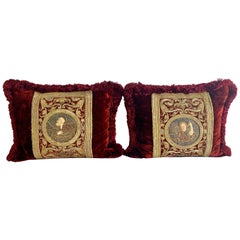 Pair of 18th Century Metallic Embroidered Red Velvet Pillows
