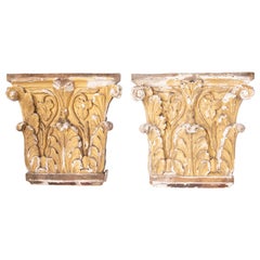 Pair of 18th C. Neoclassical Italian Giltwood Capitals Architectural Fragments