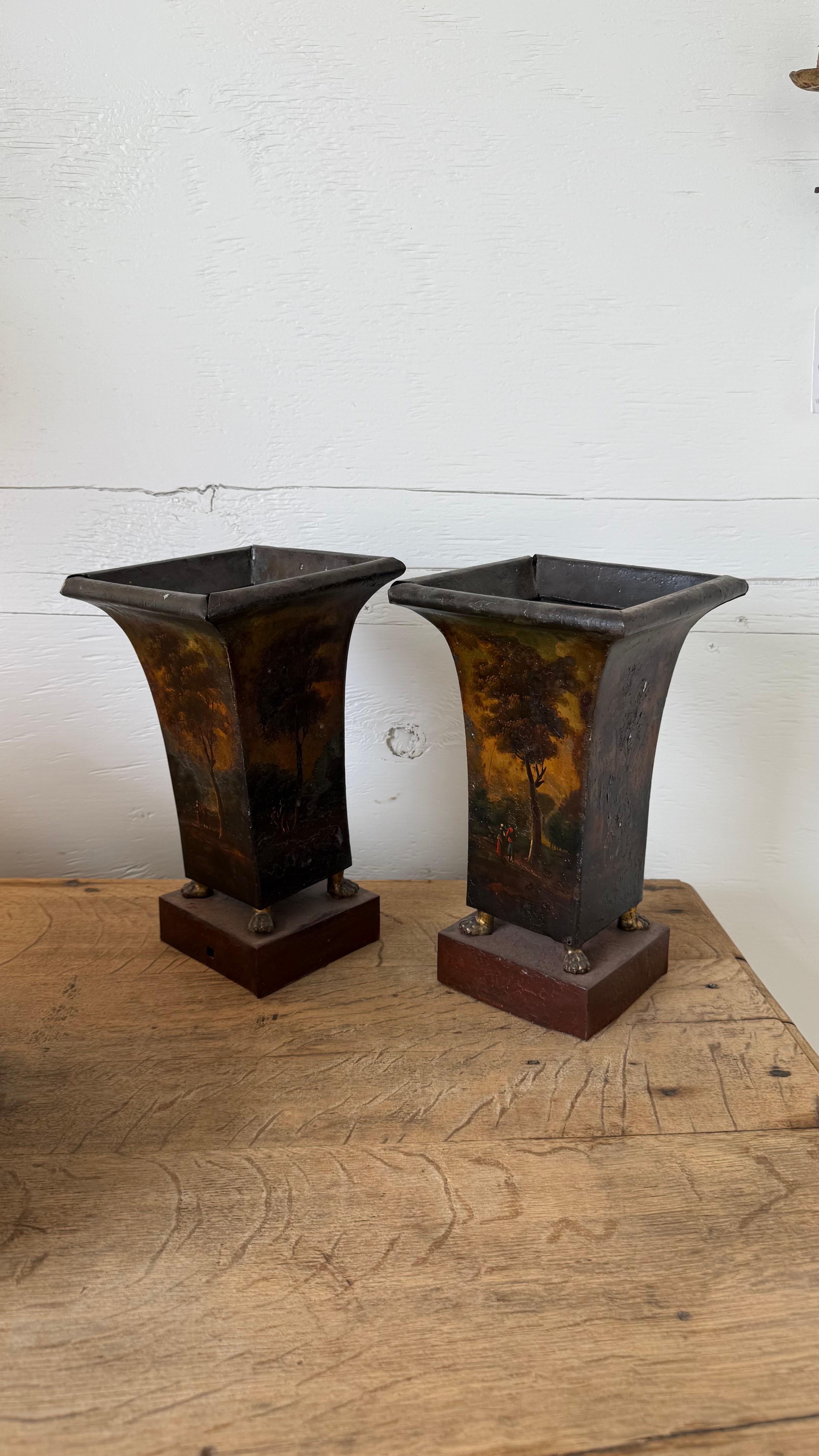 Pair of 18th c. Painted Tole Urns For Sale 8