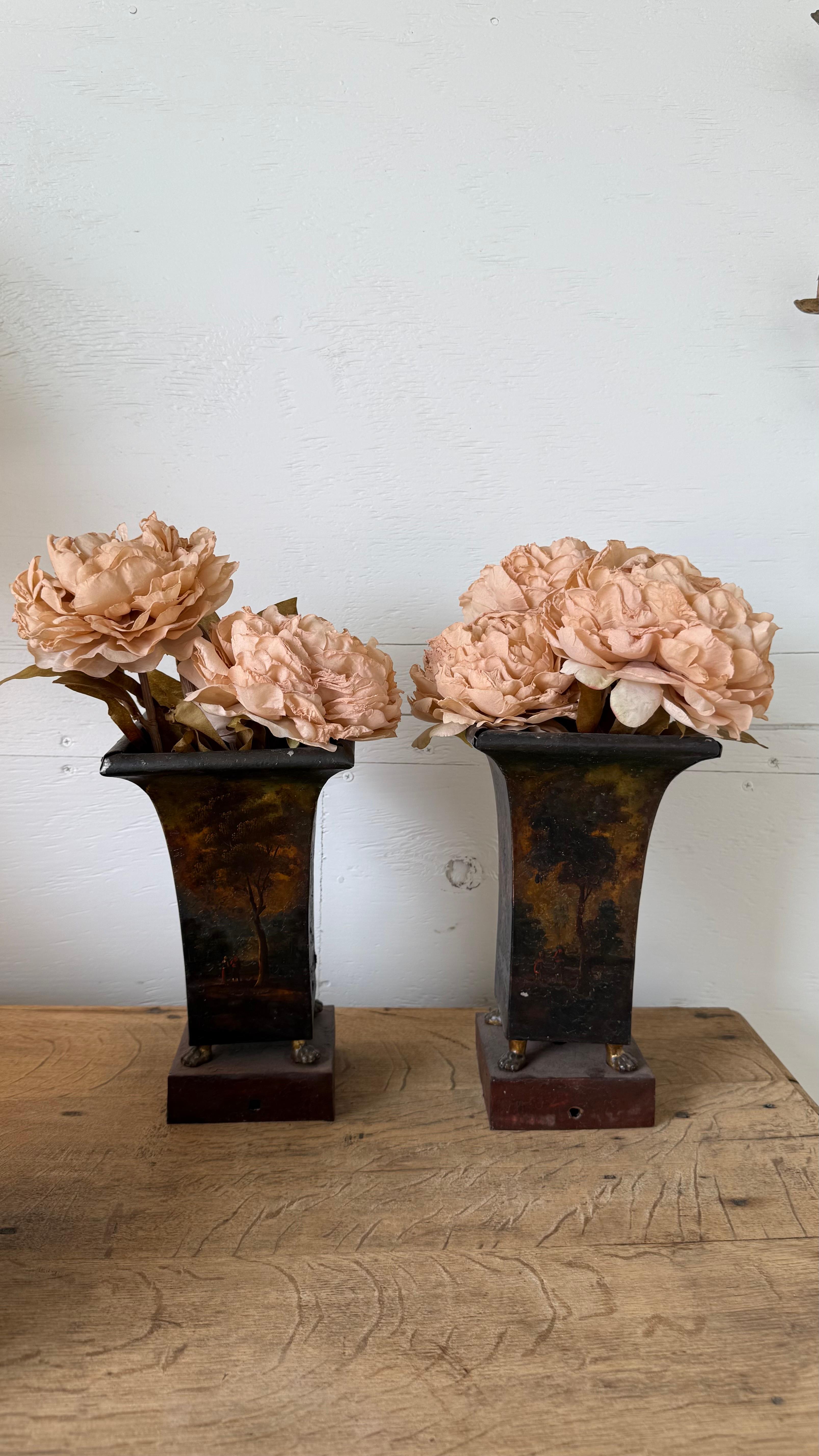 Pair of 18th c. Painted Tole Urns For Sale 9