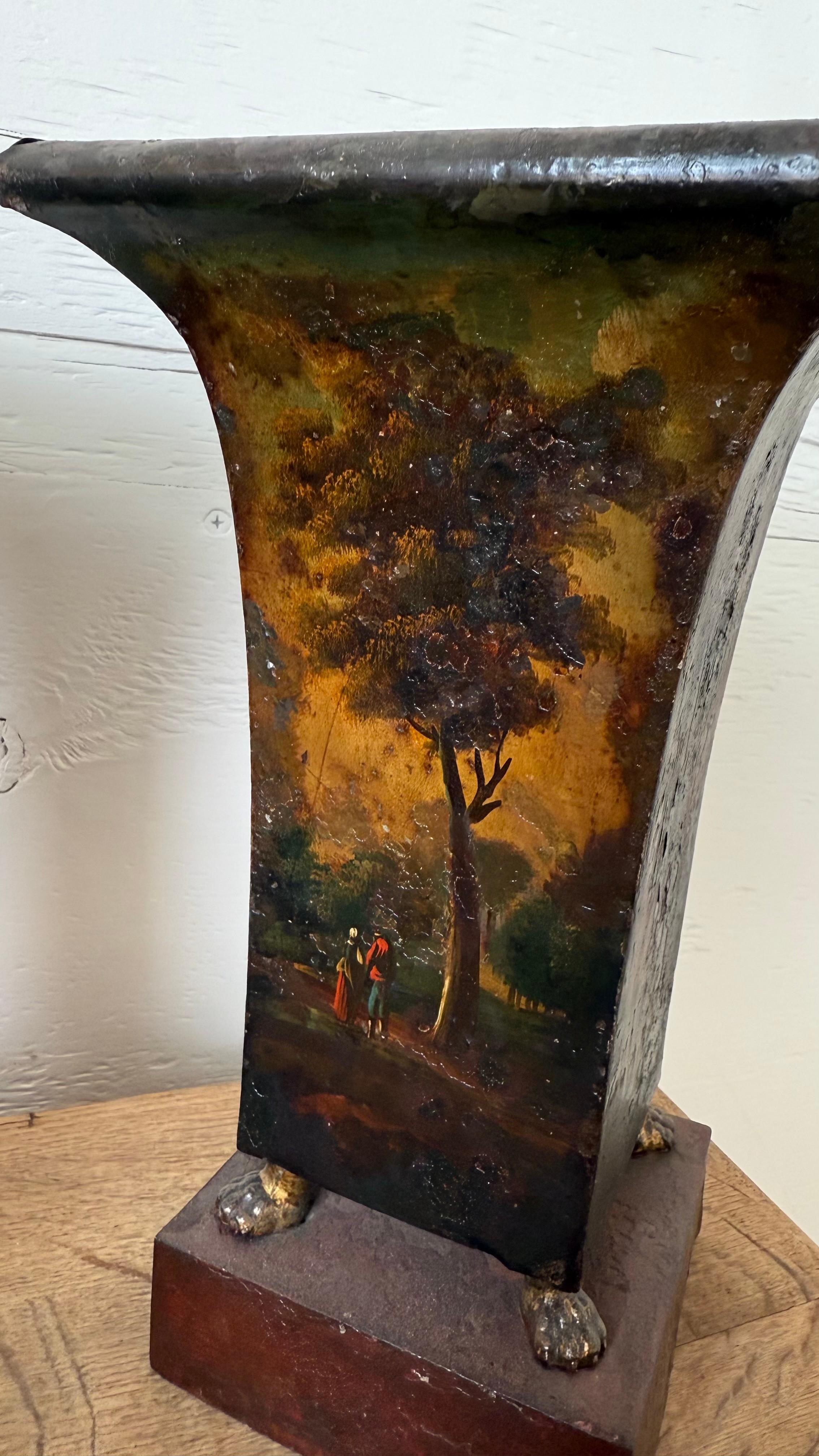 Pair of 18th c. Painted Tole Urns For Sale 1