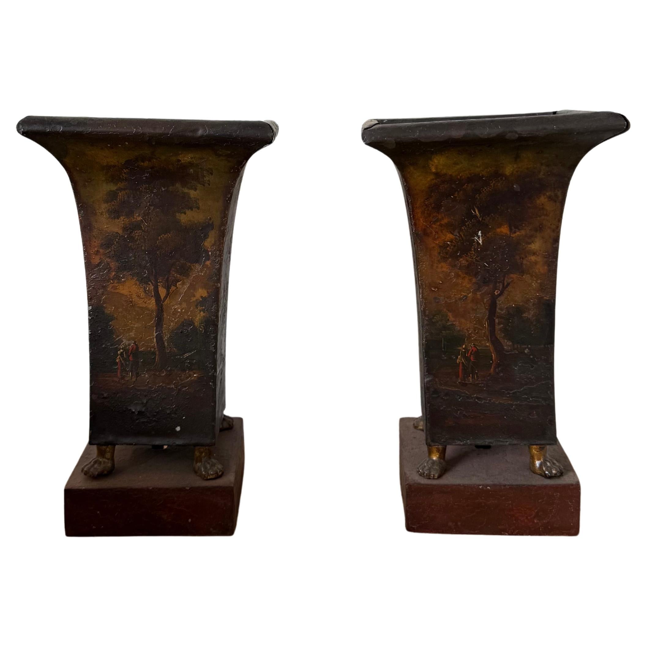 Pair of 18th c. Painted Tole Urns