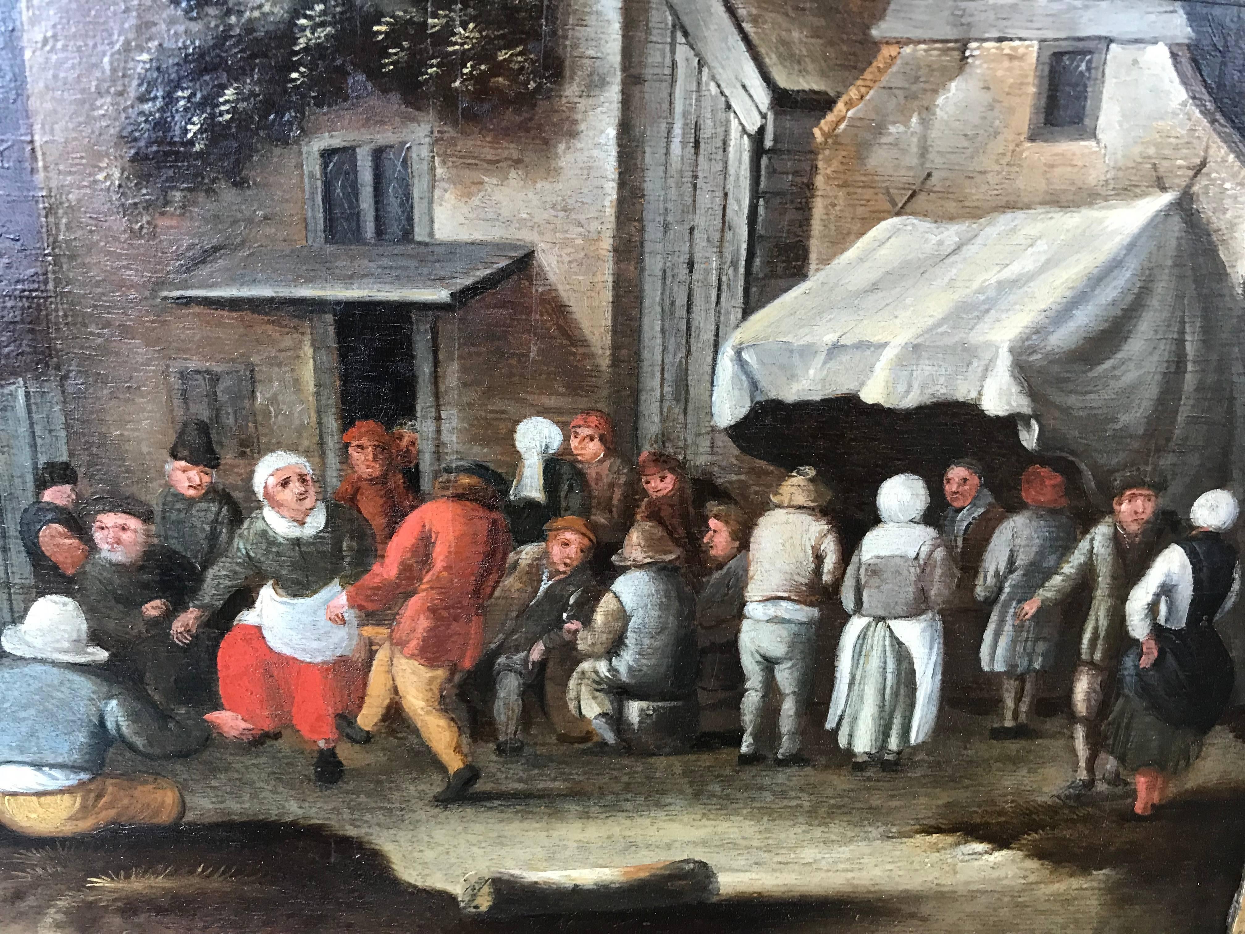 18th Century and Earlier Pair of 19th Century Pastiche of a Peasant Scenes at Village Fair For Sale