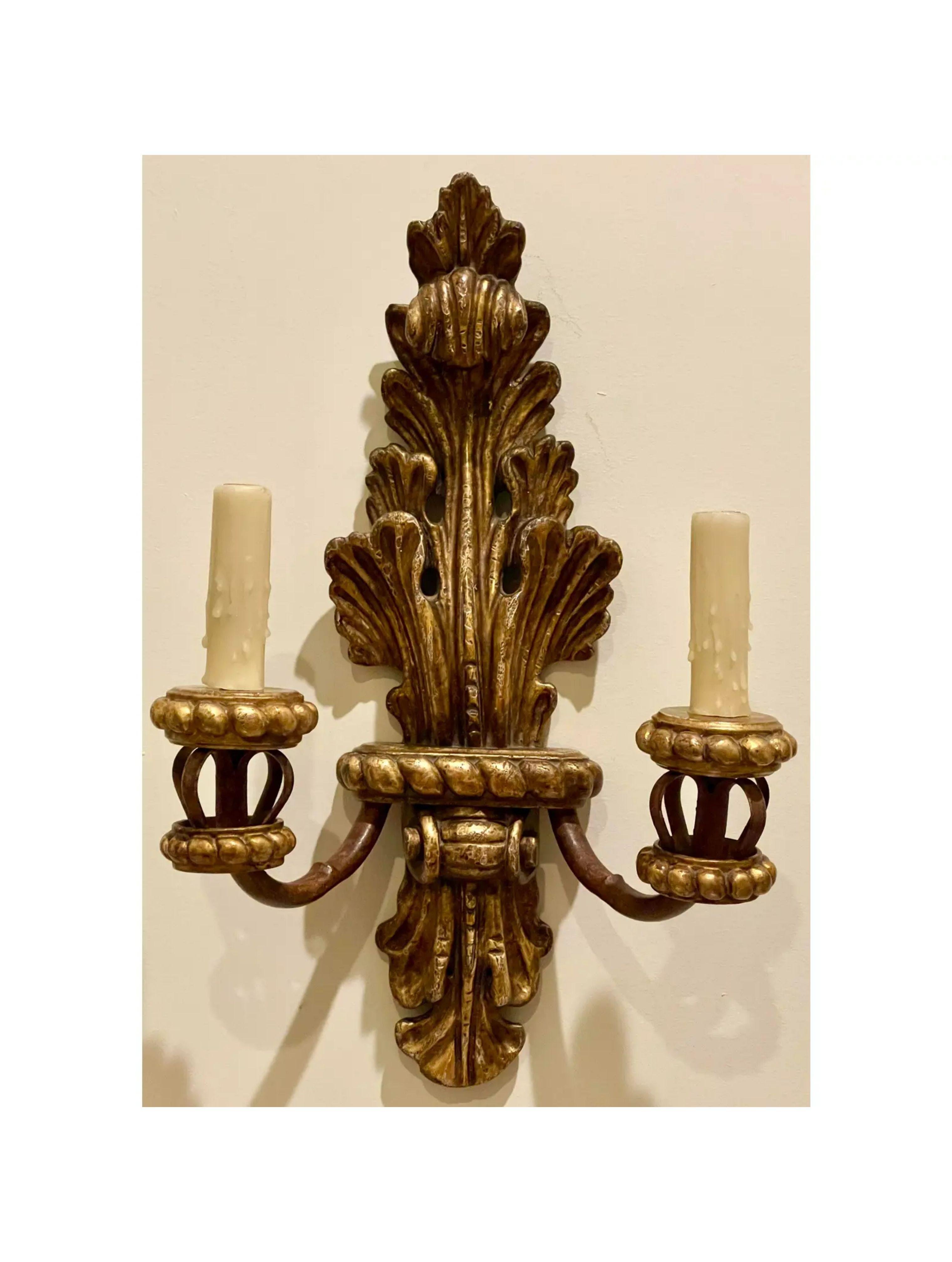 18th C Style Michael Taylor Giltwood Acanthus Leaf 2 Lite Sconce - a Pair

Additional information: 
Materials: Giltwood, Iron, Lights
Color: Gold
Brand: Michael Taylor
Designer: Niermann Weeks
Period: 2010s
Styles: Italian, Spanish Colonial
Lamp