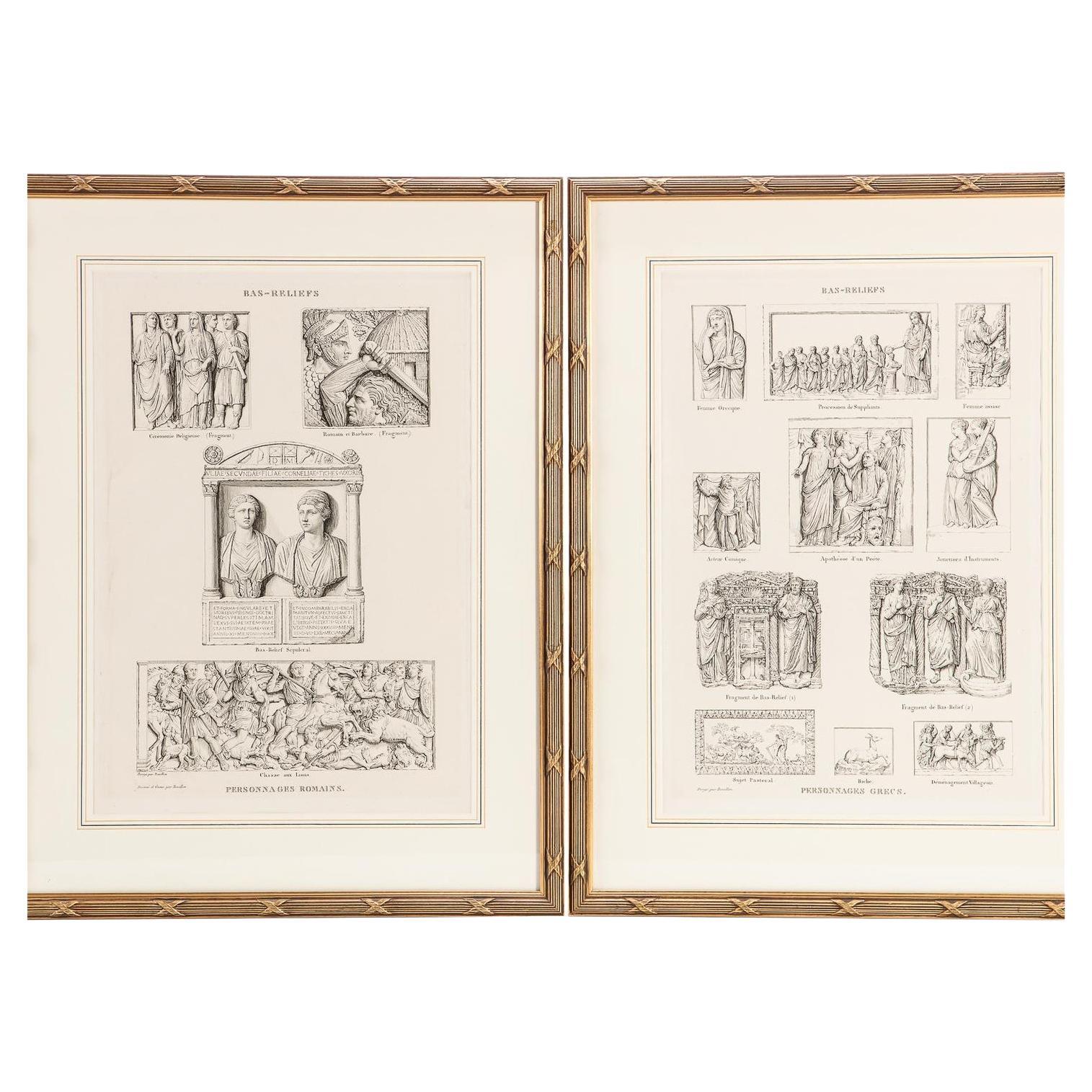 Pair of 18th C Style Pierre Bouillon Engraving Prints of Roman & Greek Friezes For Sale