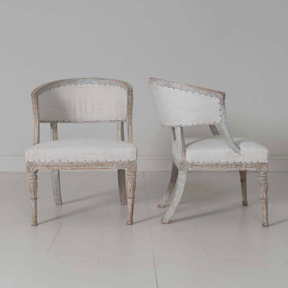 Pair of 18th C. Swedish Gustavian Period Original Paint Sulla Chairs 1