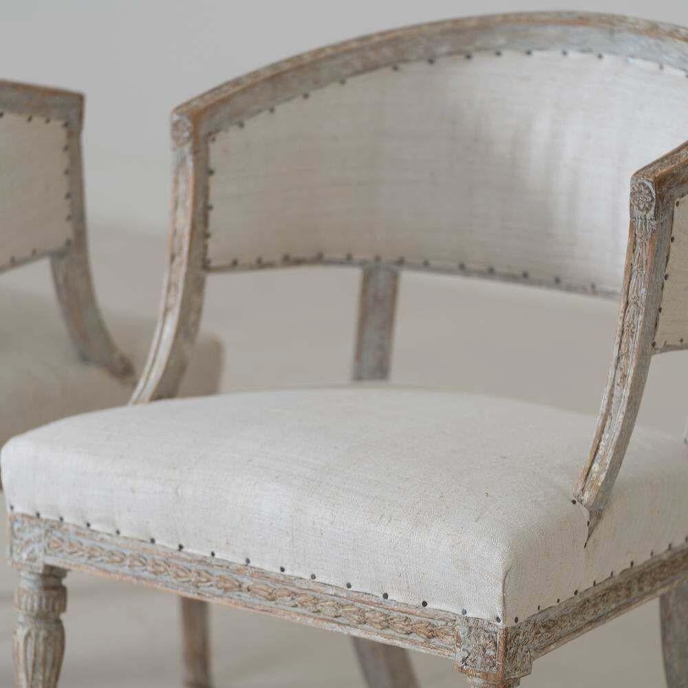 18th Century and Earlier Pair of 18th C. Swedish Gustavian Period Original Paint Sulla Chairs