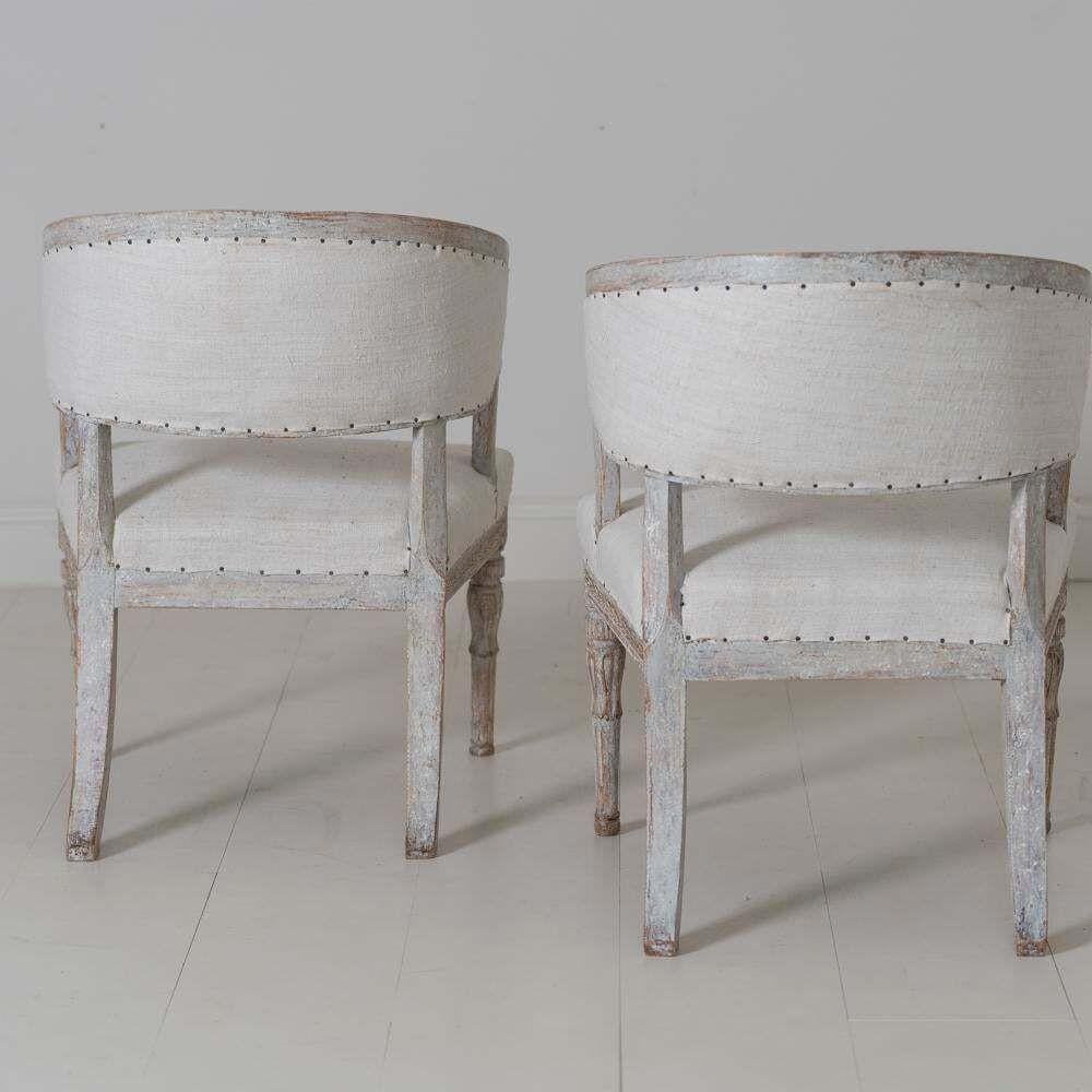 Linen Pair of 18th C. Swedish Gustavian Period Original Paint Sulla Chairs