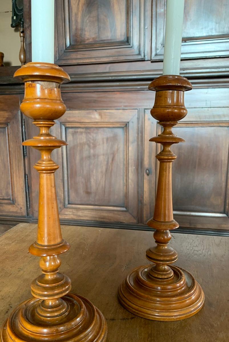 German Pair of 18th Centruy Boxwood Candlesticks For Sale