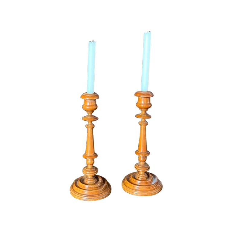 Pair of 18th Centruy Boxwood Candlesticks For Sale