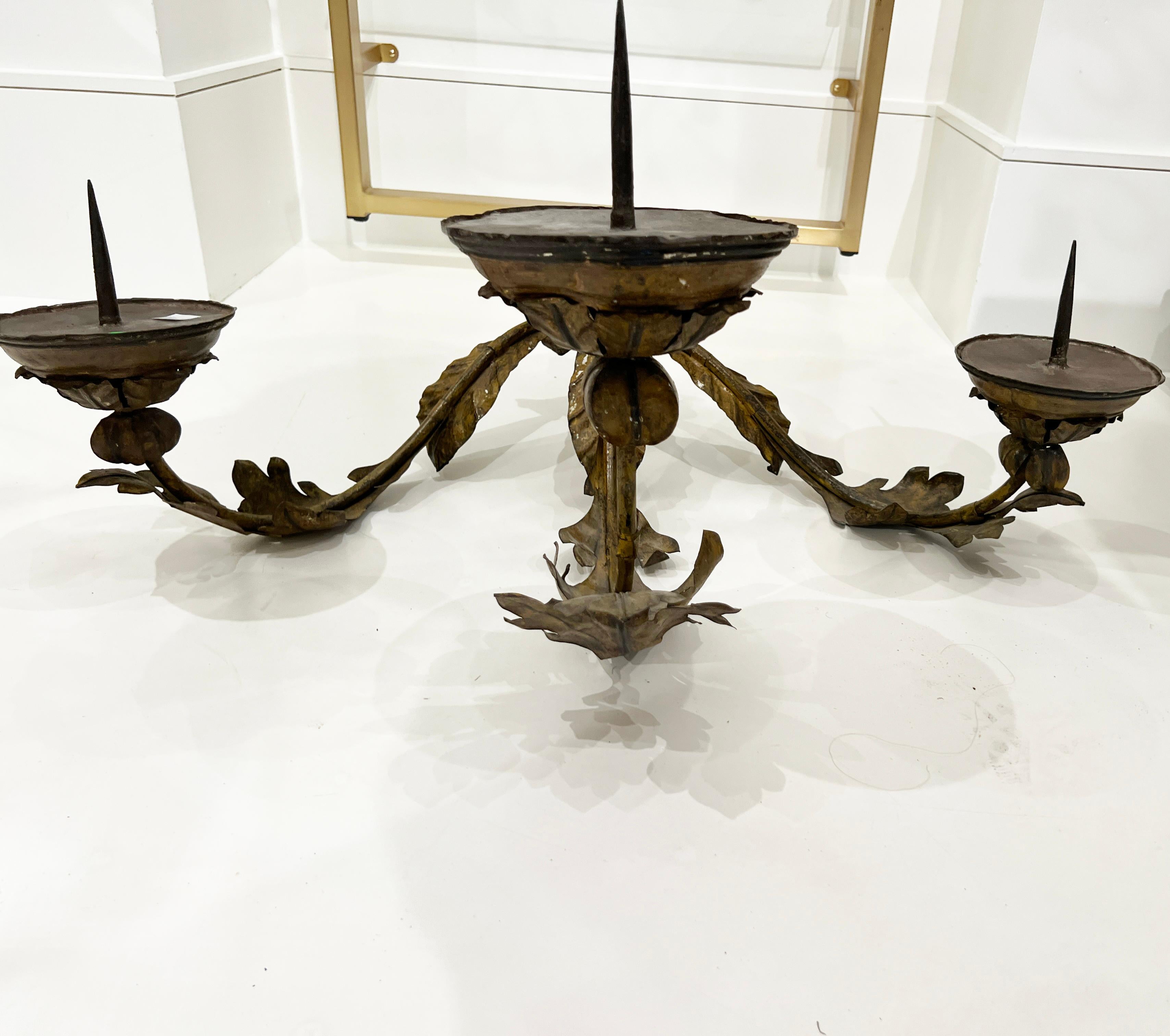 Metal Pair of Sconces, 18th Century, 3 Arm  For Sale