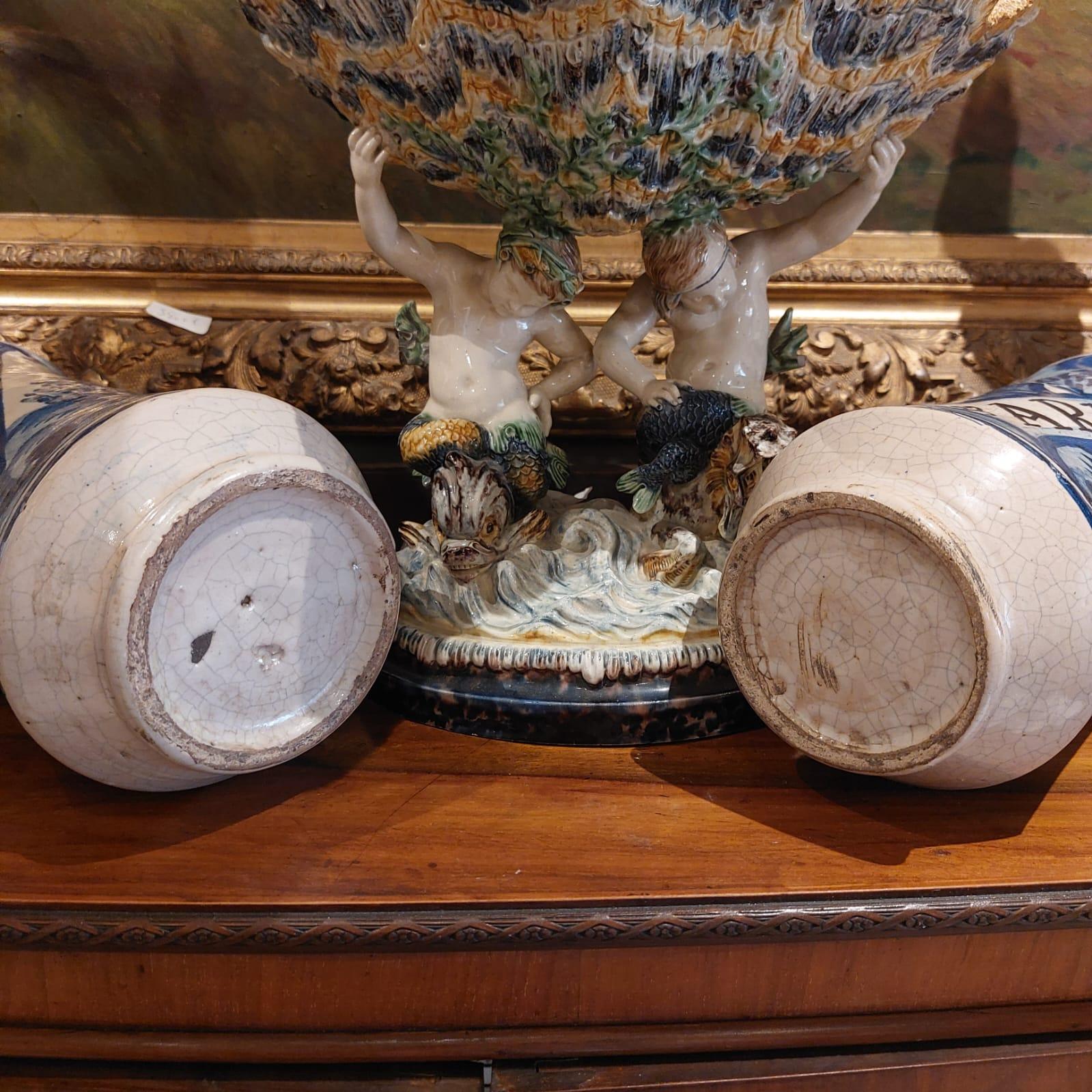 Coppia di vasi per droghe in maiolica di Albarello del XVIII secolo in vendita 3