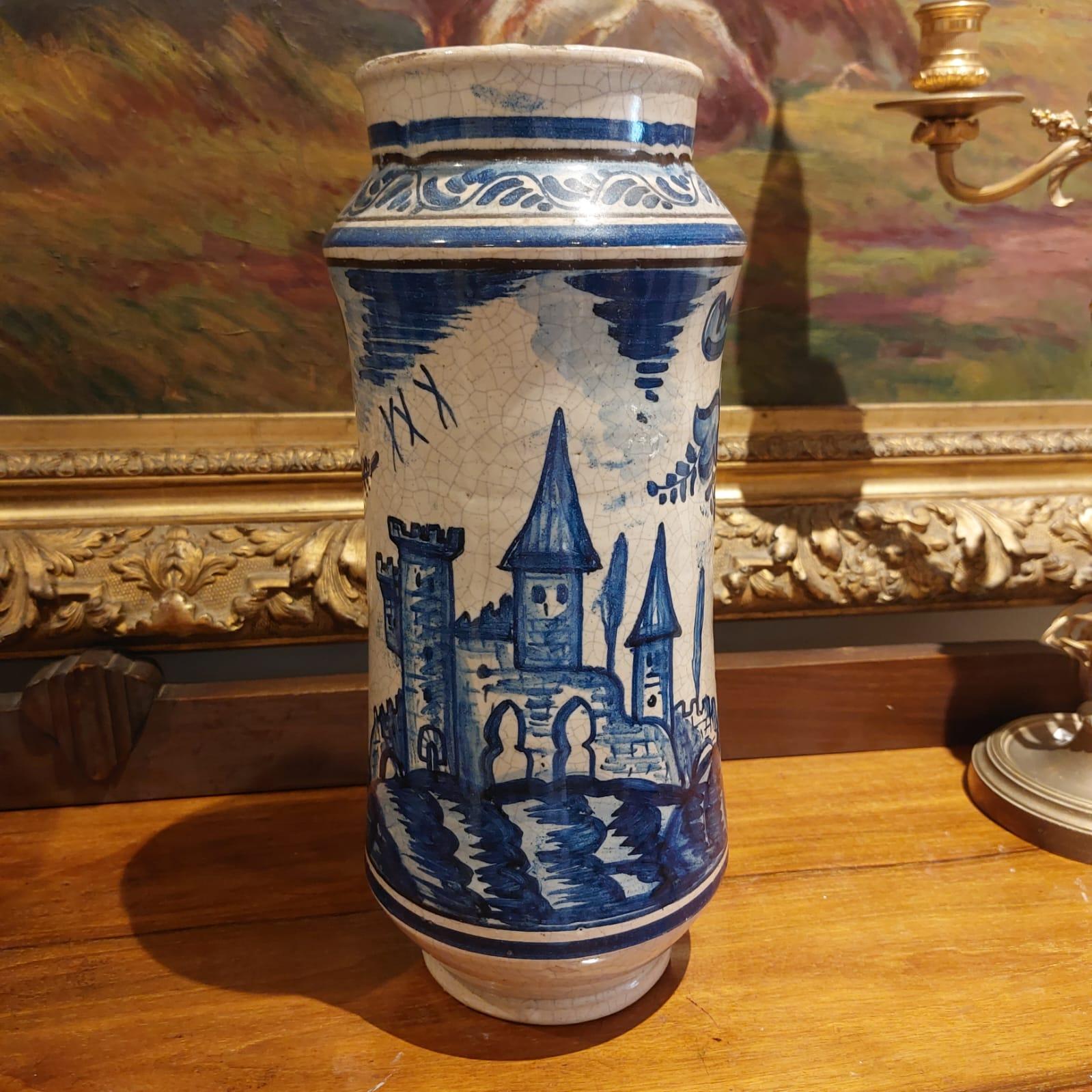 Ceramica Coppia di vasi per droghe in maiolica di Albarello del XVIII secolo in vendita