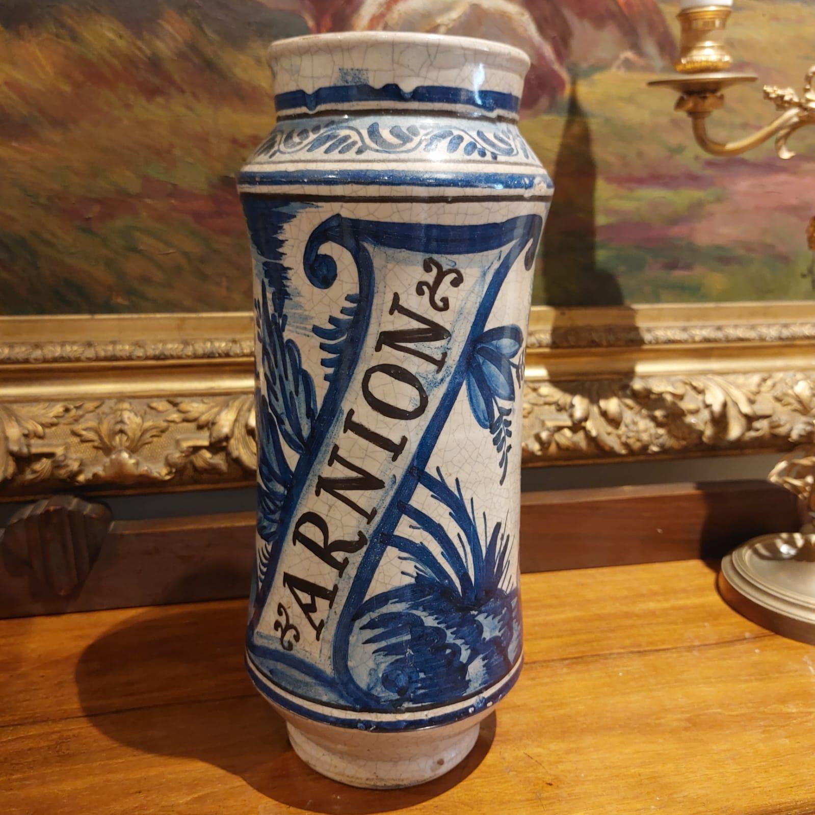 Coppia di vasi per droghe in maiolica di Albarello del XVIII secolo in vendita 1