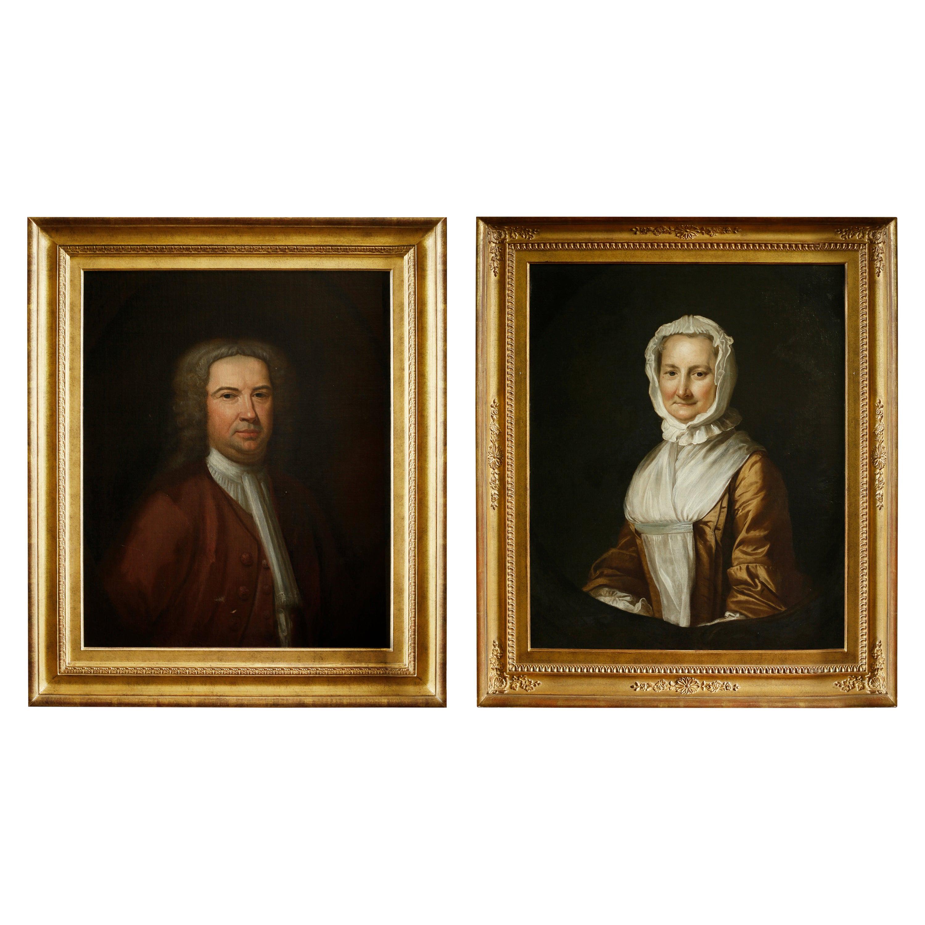 Pair of 18th Century American Portraits in Giltwood Frames For Sale