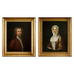 Antique Pair of 18th Century American Portraits in Giltwood Frames