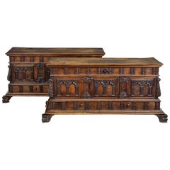 Pair of 18th Century and Later Carved Walnut Spanish Cassones