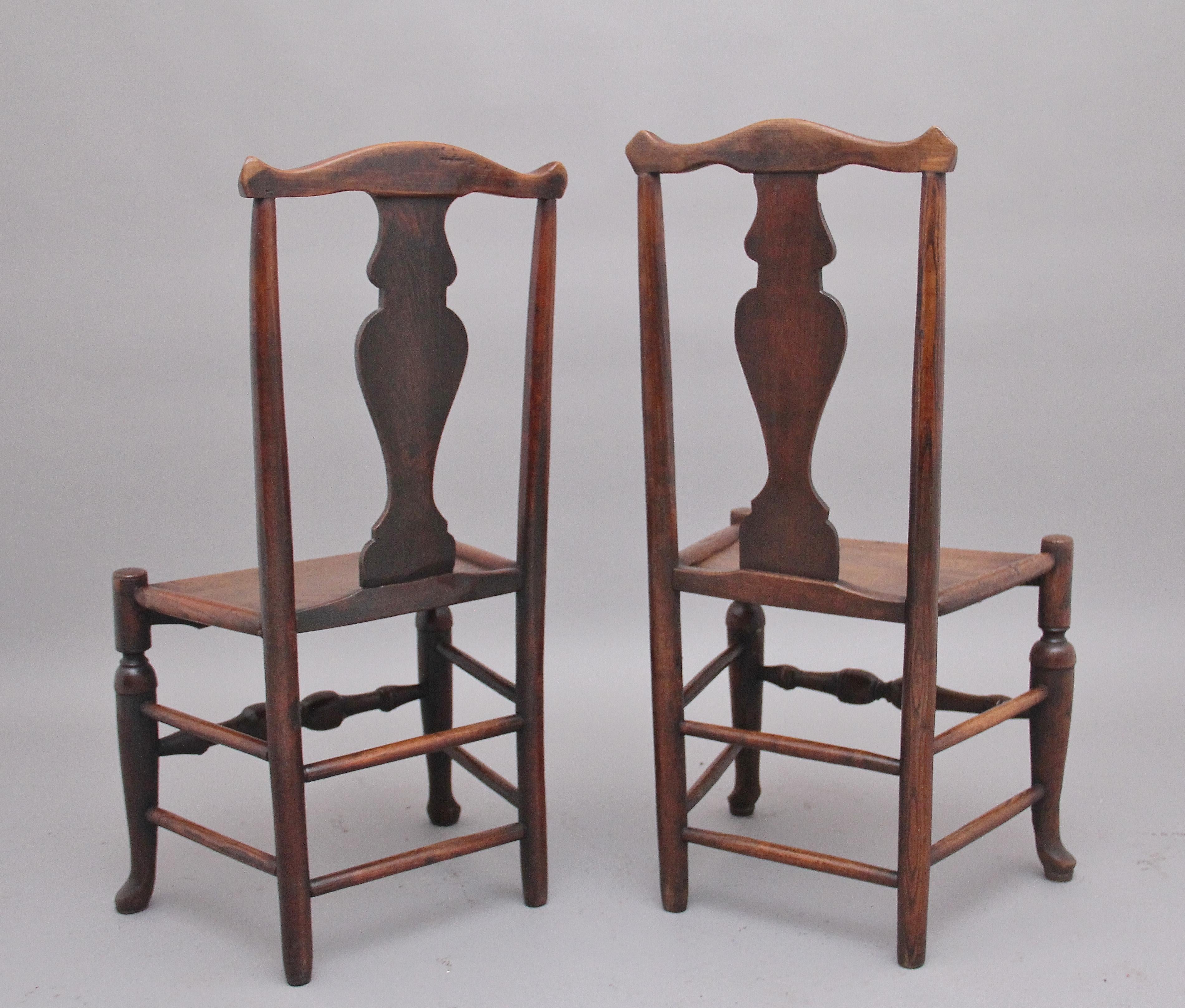 British Pair of 18th Century Antique Elm Side Chairs For Sale