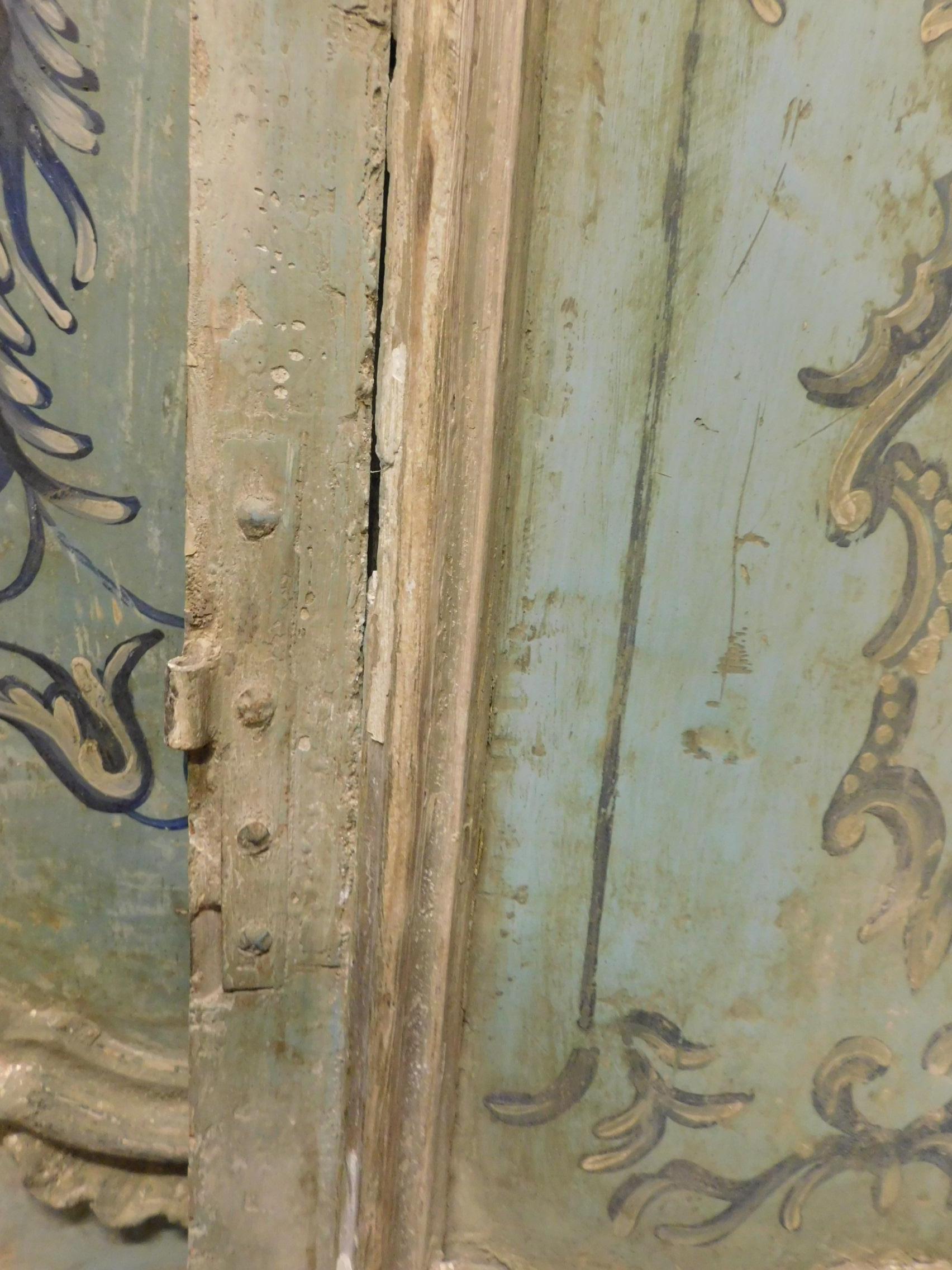 Pair of 18th Century Antiques Double Wood Doors Lacquered Light Blue '4 Doors' 6