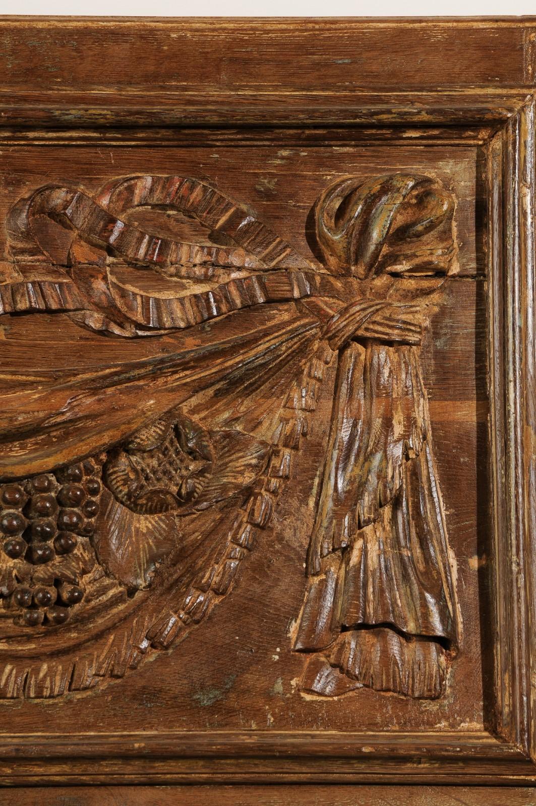 Pair of 18th Century Architectural Panels with Swags Hand Carved in Low-Relief For Sale 4