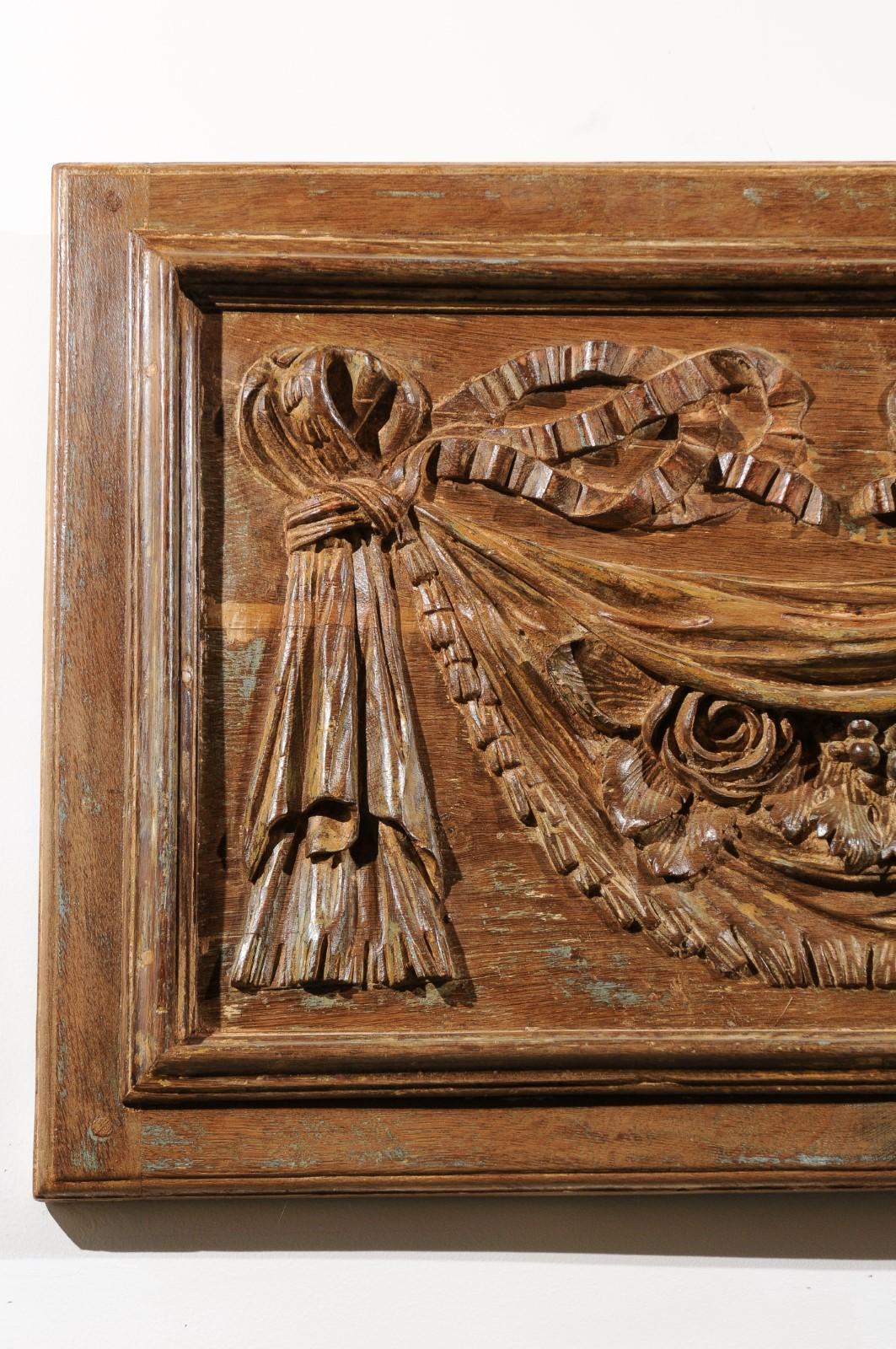 French Pair of 18th Century Architectural Panels with Swags Hand Carved in Low-Relief For Sale
