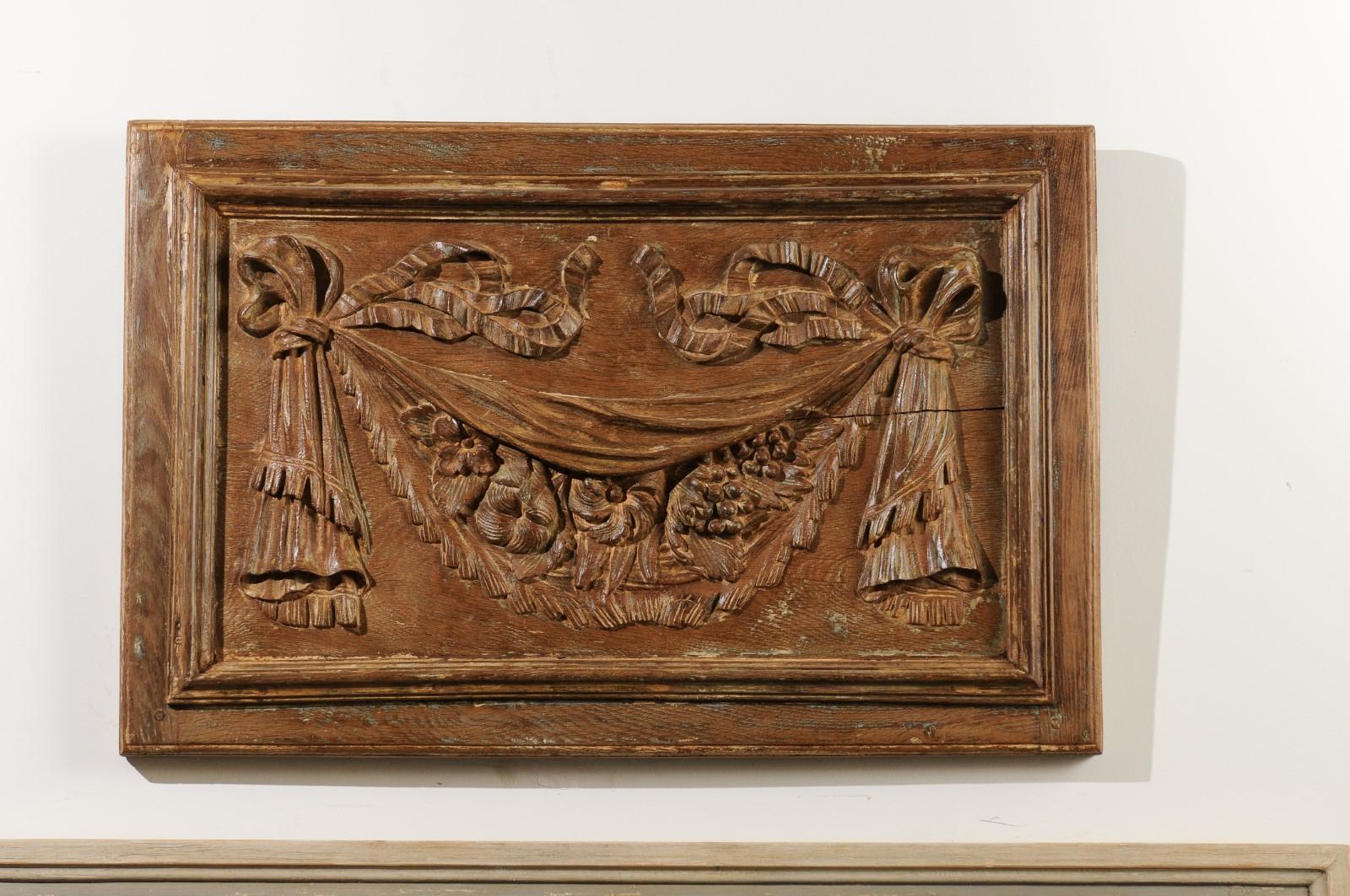 18th Century and Earlier Pair of 18th Century Architectural Panels with Swags Hand Carved in Low-Relief For Sale