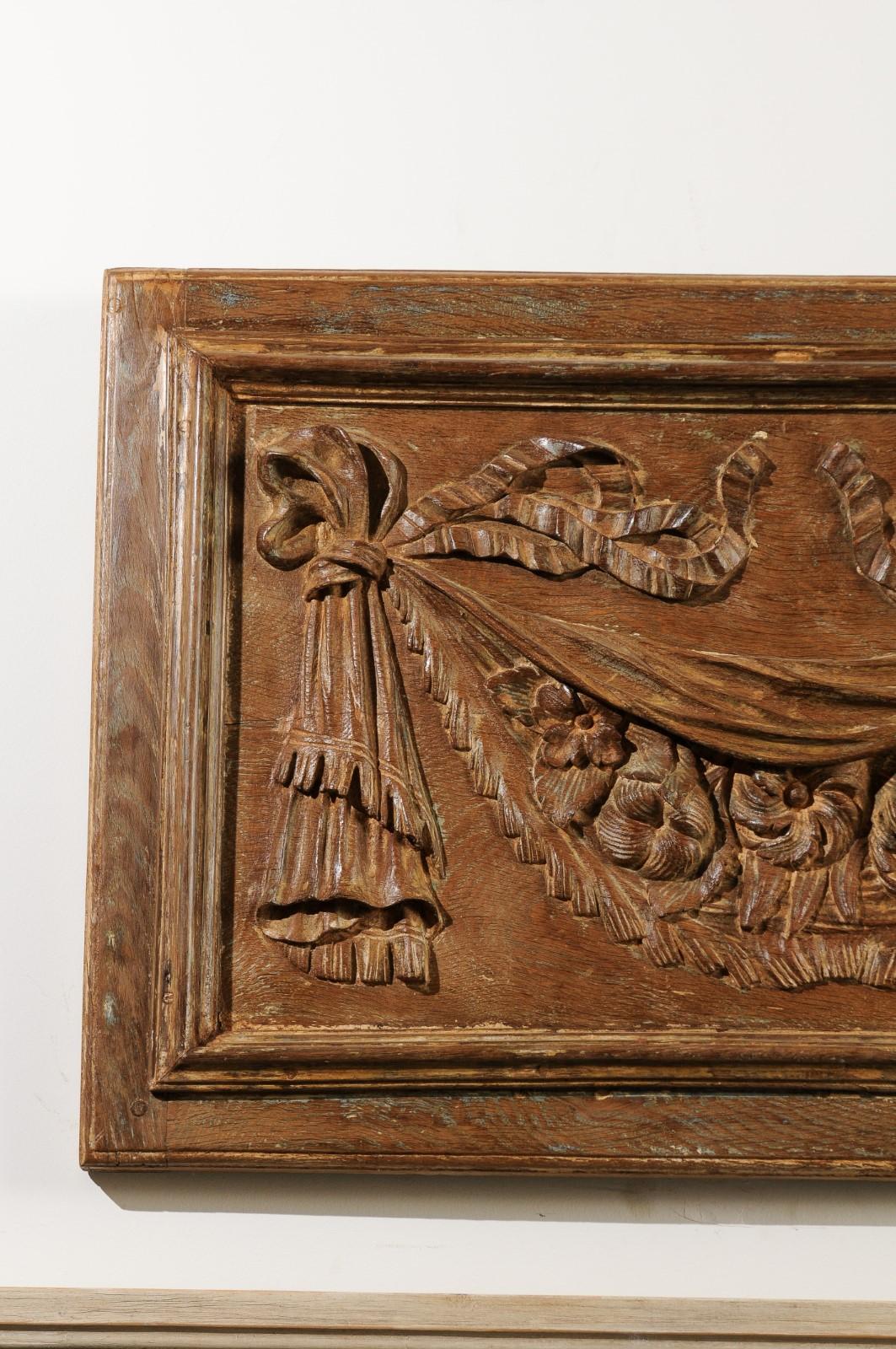 Wood Pair of 18th Century Architectural Panels with Swags Hand Carved in Low-Relief For Sale
