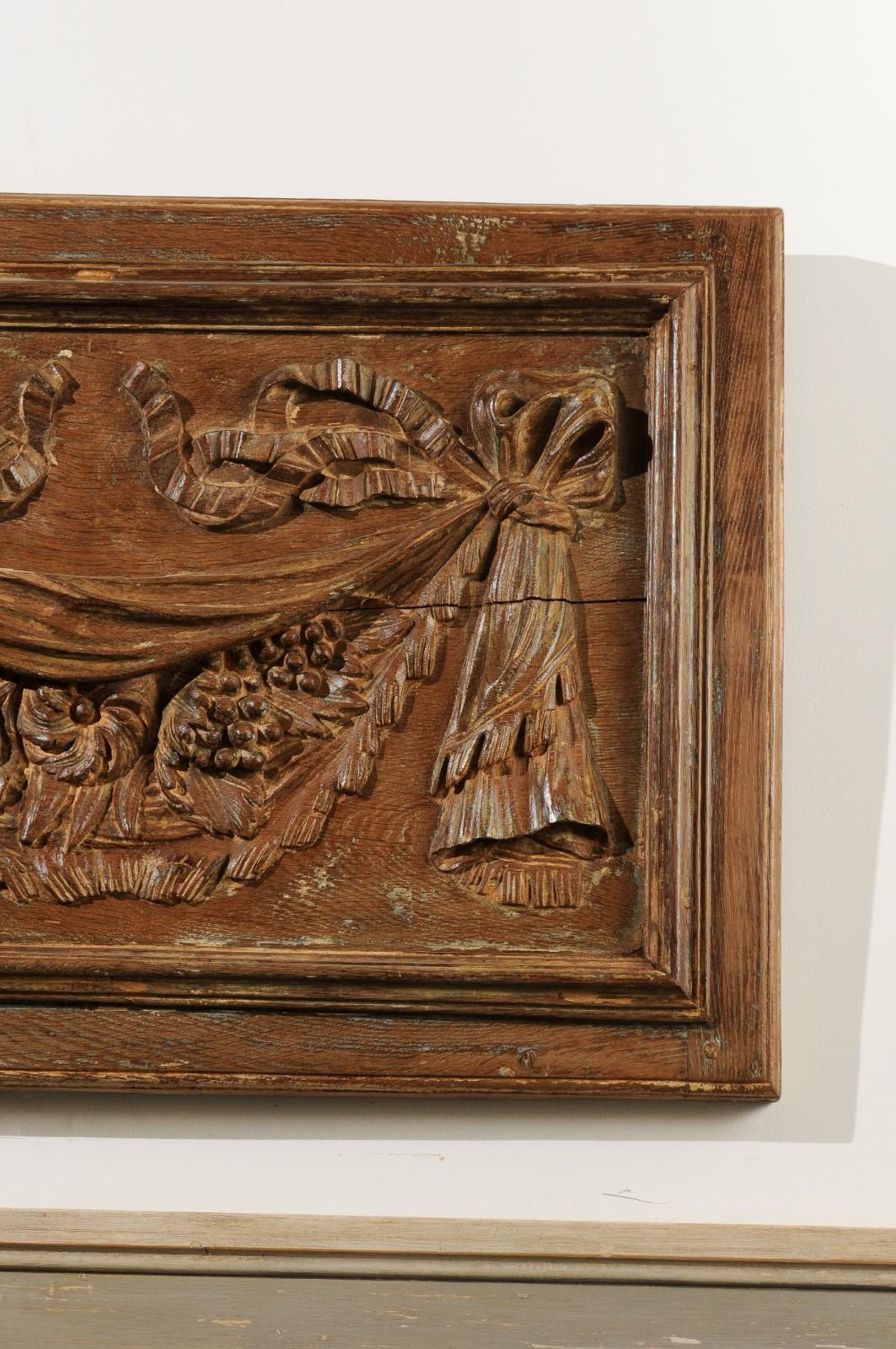 Pair of 18th Century Architectural Panels with Swags Hand Carved in Low-Relief For Sale 1