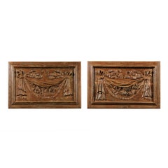 Pair of 18th Century Architectural Panels with Swags Hand Carved in Low-Relief
