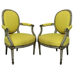 Pair of 18th Century Armchairs in Lemon Linen