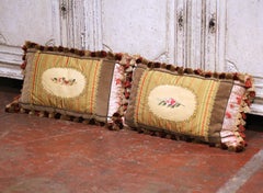 Pair of 18th Century Aubusson Tapestry Fragment and Passementerie Lumbar Pillows