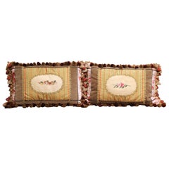 Pair of 18th Century Aubusson Tapestry Fragment and Passementerie Lumbar Pillows