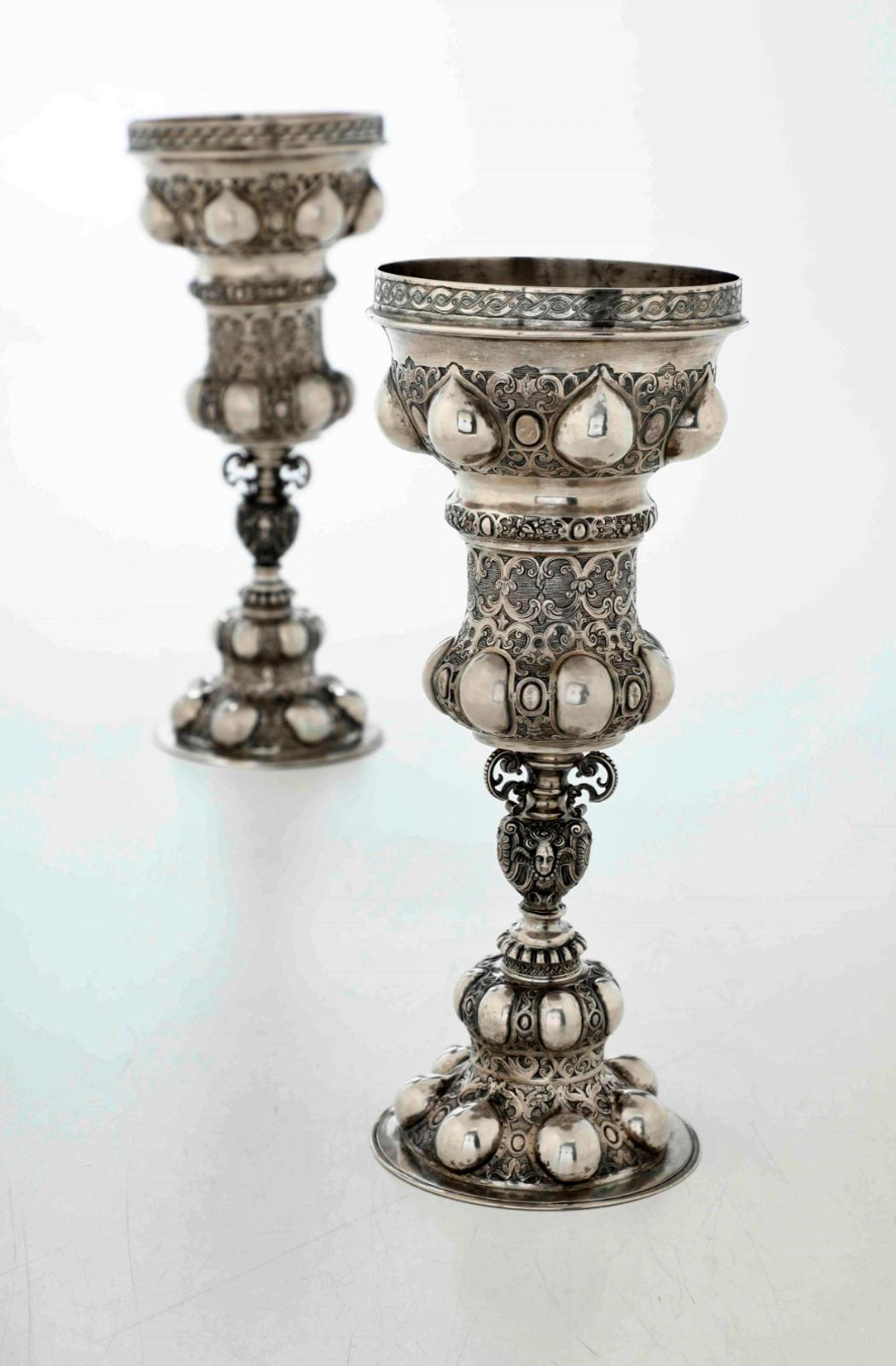Hand-Crafted Pair of 18th Century Ausbourg-Germany Silver Cups
