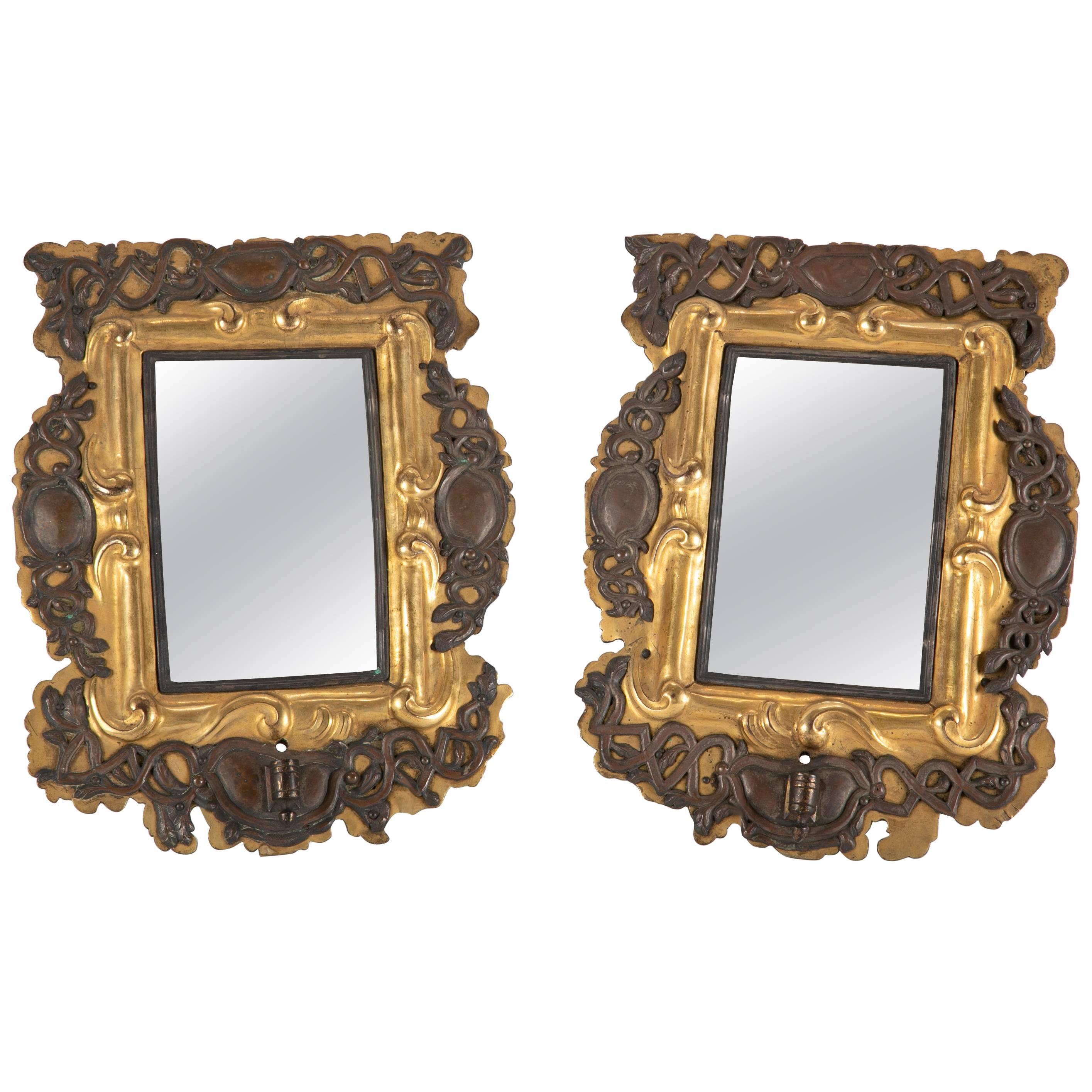 Pair of 18th Century Baltic Gilt Brass and Silver Mirror Sconces For Sale