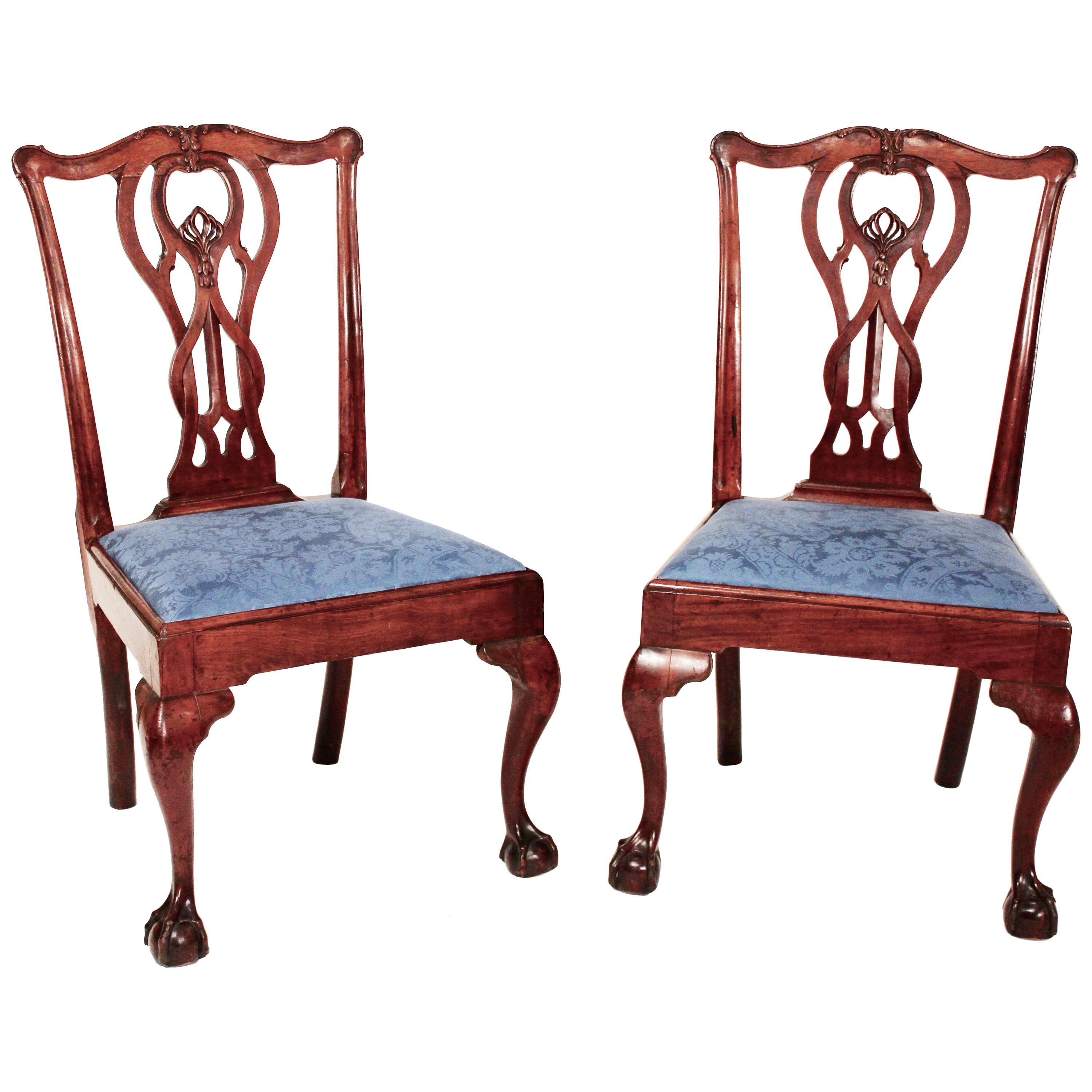 Paar Baltimore-Mahagoni-Chippendale-Beistellstühle aus dem 18. Jahrhundert