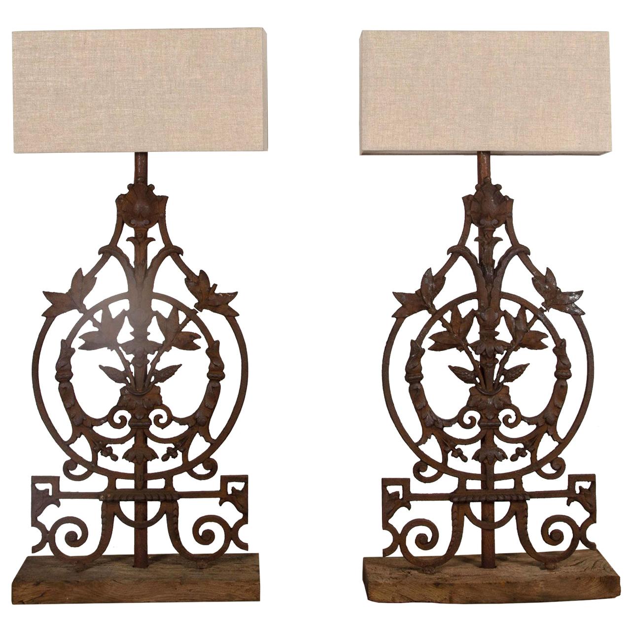 Pair of 18th Century Balustrade Lamps on Wooden Bases