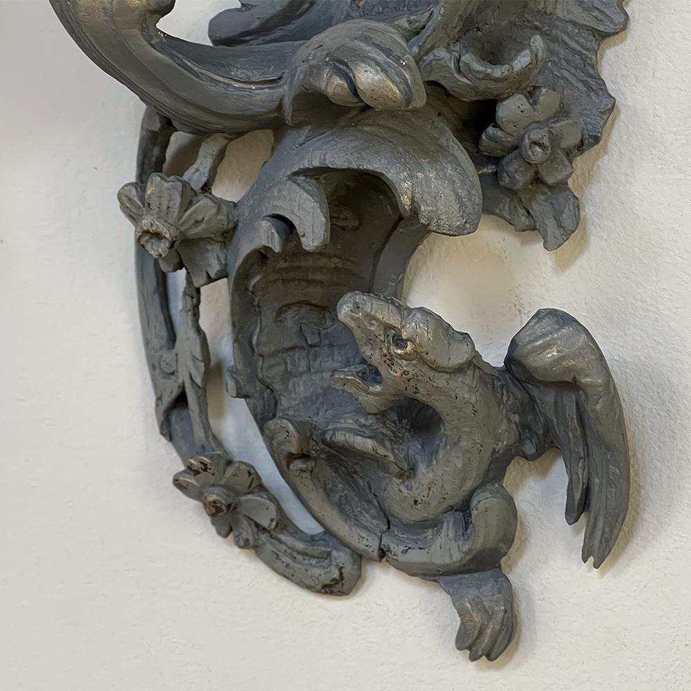 Pair of 18th Century Baroque Grey Painted Dragon Wall Shelves For Sale 2