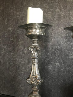 Pair of 18th Century Baroque Silvered Brass Candle Prickets