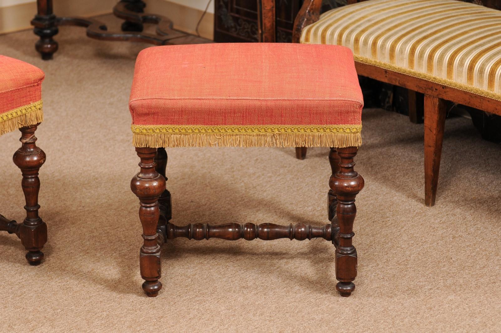 Upholstery Pair of 18th Century Baroque Style Italian Walnut Benches