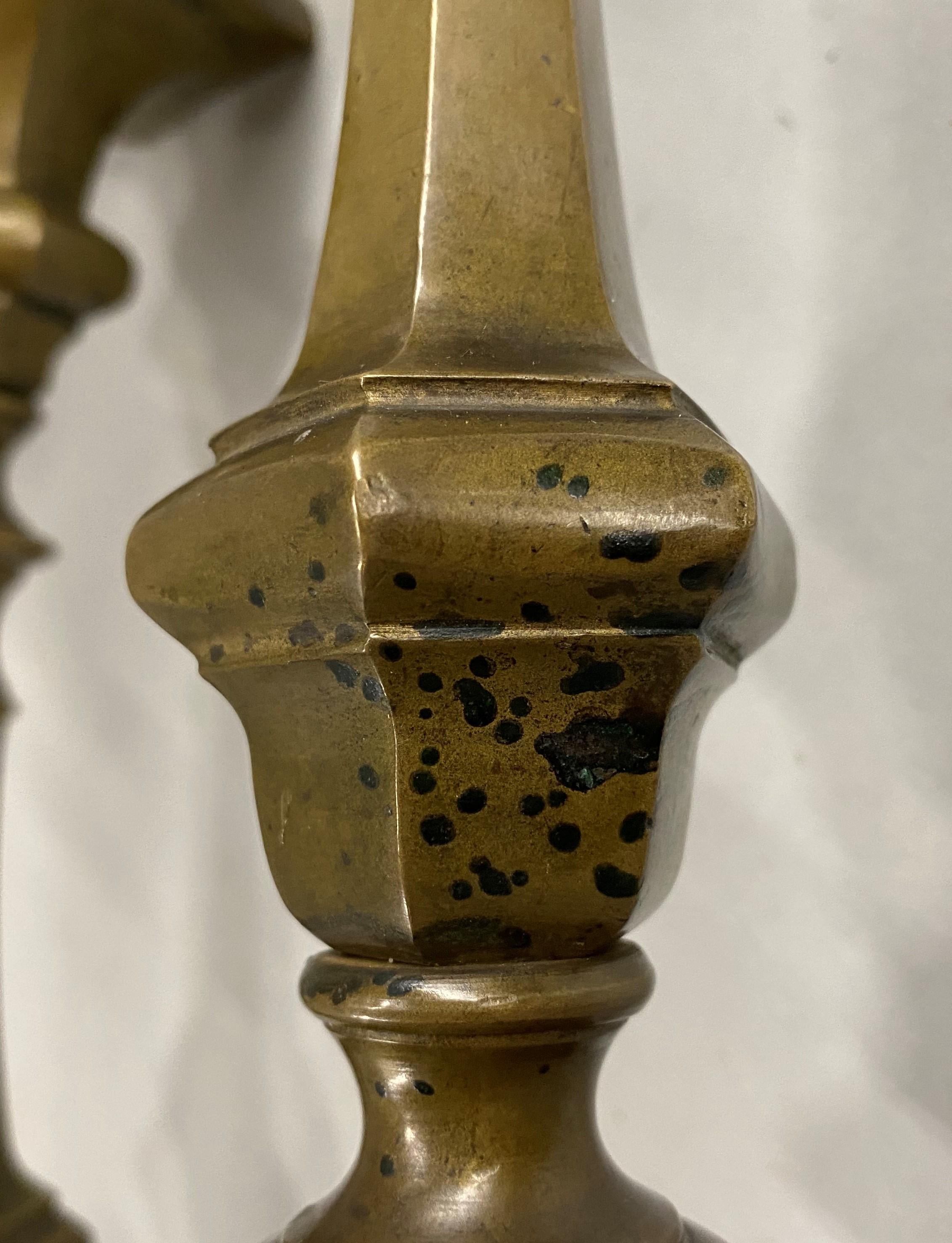 Pair of 18th Century Baroque Style Patinated Bronze Candlesticks For Sale 4