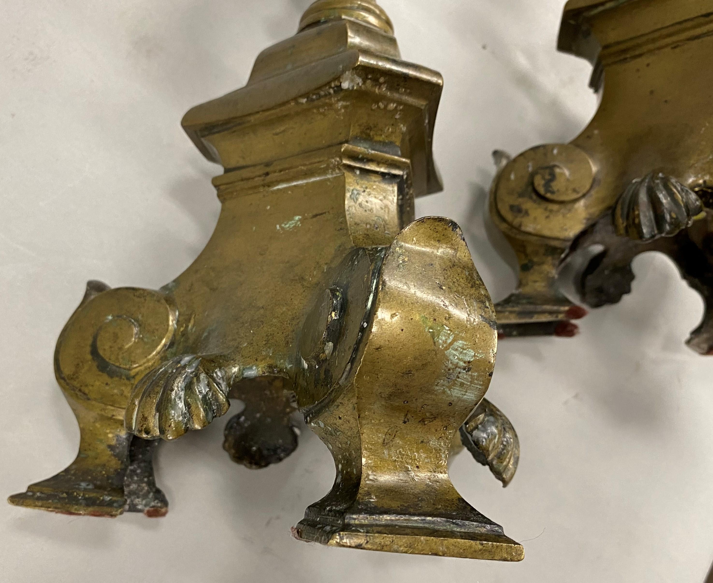 Pair of 18th Century Baroque Style Patinated Bronze Candlesticks For Sale 3