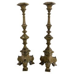 Pair of 18th Century Baroque Style Patinated Bronze Candlesticks