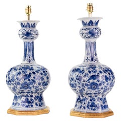 Pair of 18th Century Blue and White Delft Antique Table Lamp