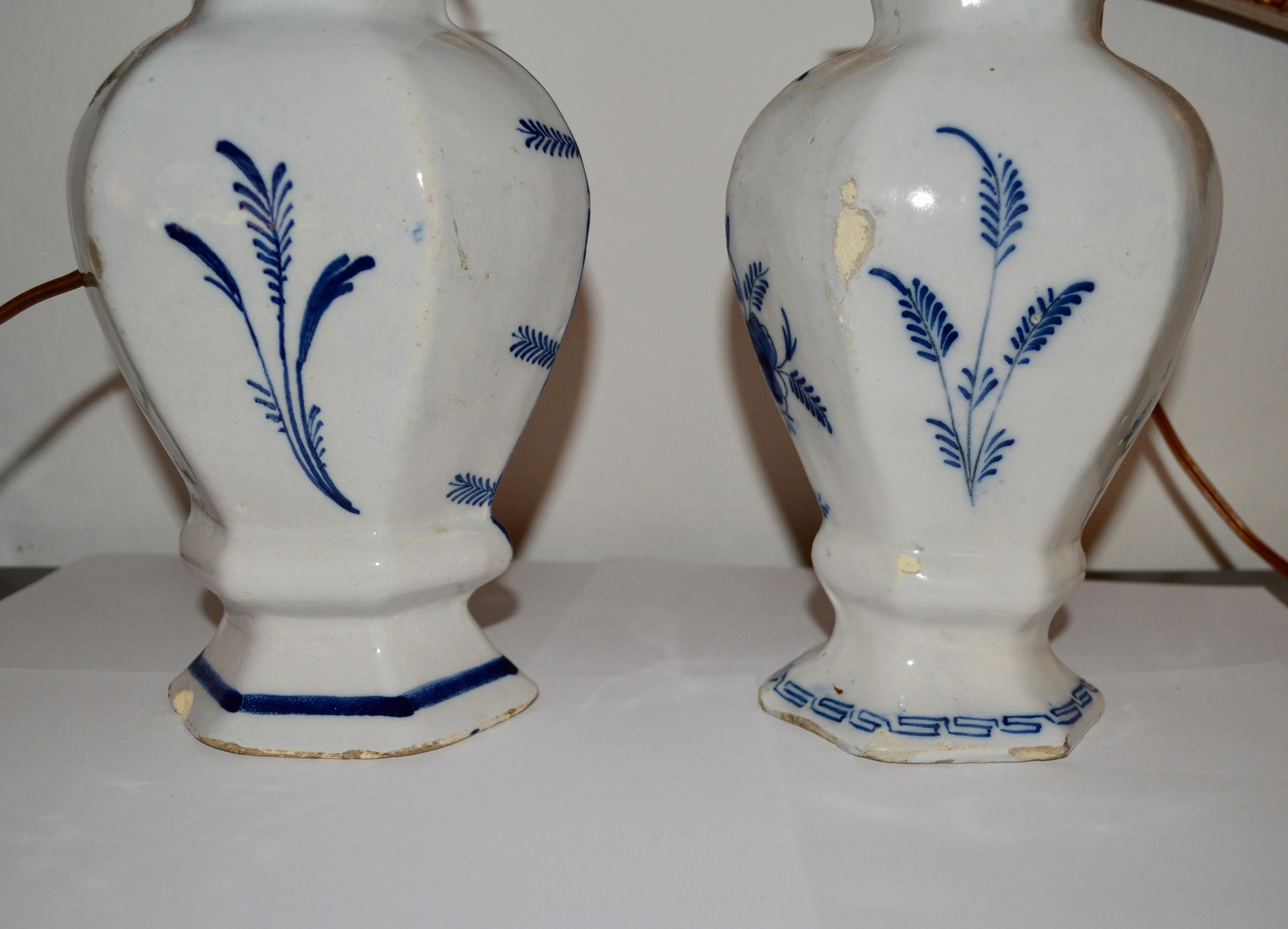 Pair Of 18th Century Blue And White Delft Table Lamps 3