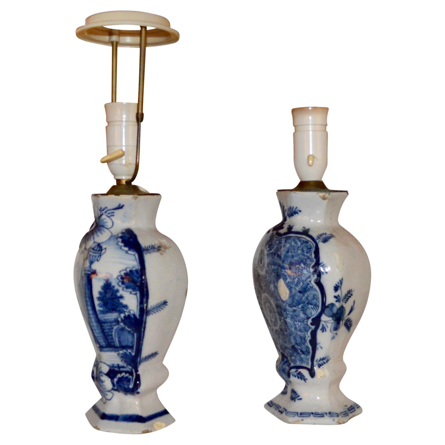 Pair Of 18th Century Blue And White Delft Table Lamps (18. Jahrhundert)